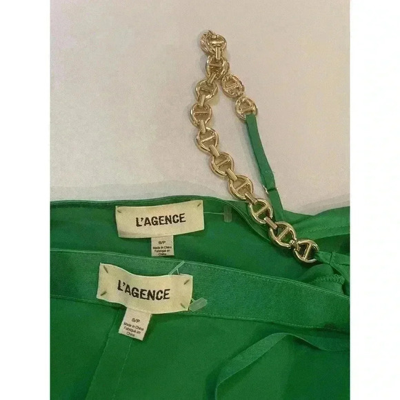 L'AGENCE Bias Silk Matching Set Midi Skirt Gold Chain Blouse Tank Cocktail Dress - Picture 6 of 16